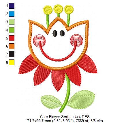 Cute Flower Smiling - Applique