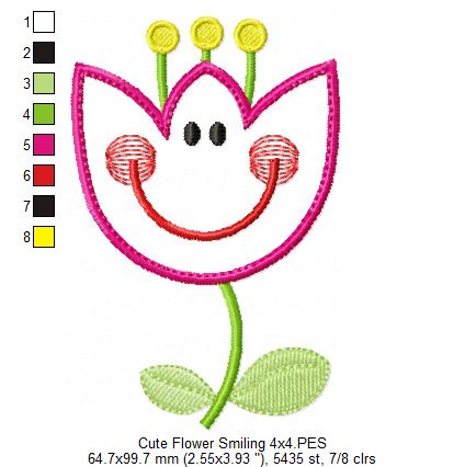 Cute Flower Smiling - Applique