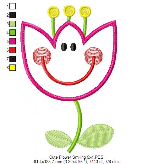 Cute Flower Smiling - Applique