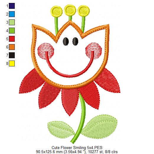 Cute Flower Smiling - Applique