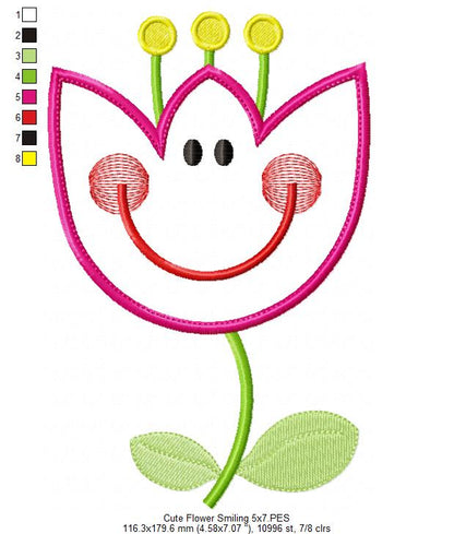 Cute Flower Smiling - Applique