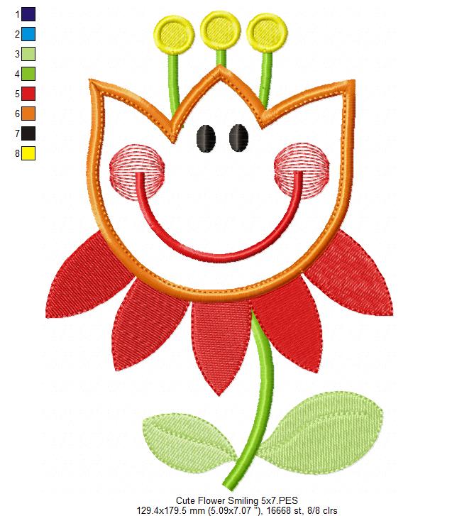 Cute Flower Smiling - Applique