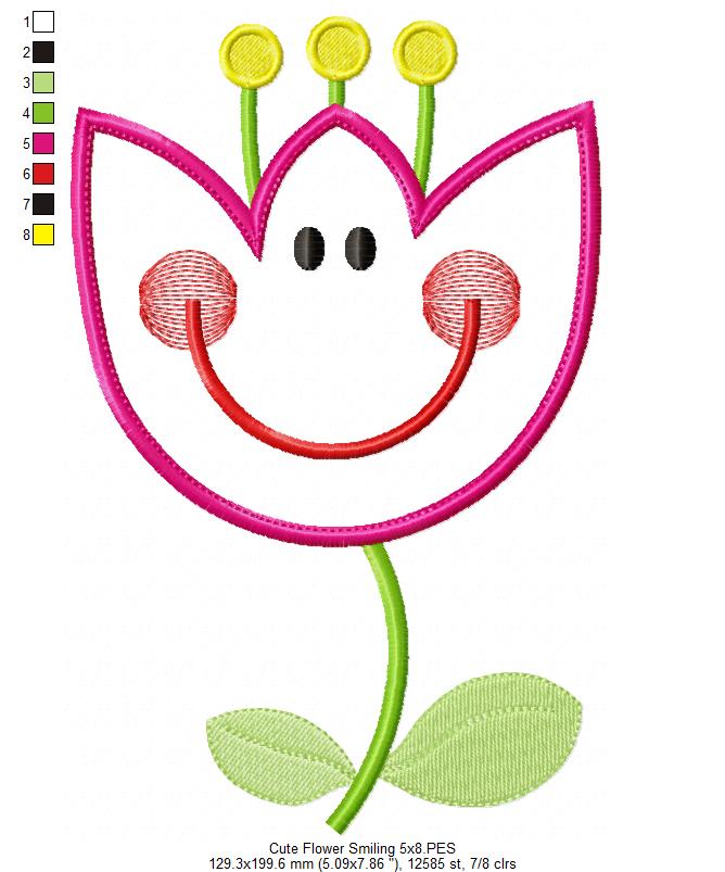 Cute Flower Smiling - Applique