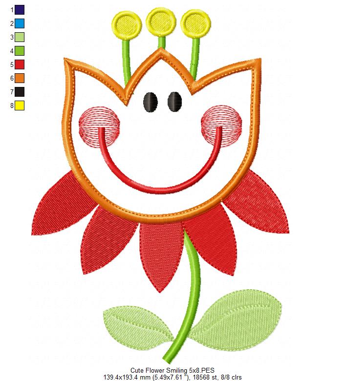 Cute Flower Smiling - Applique