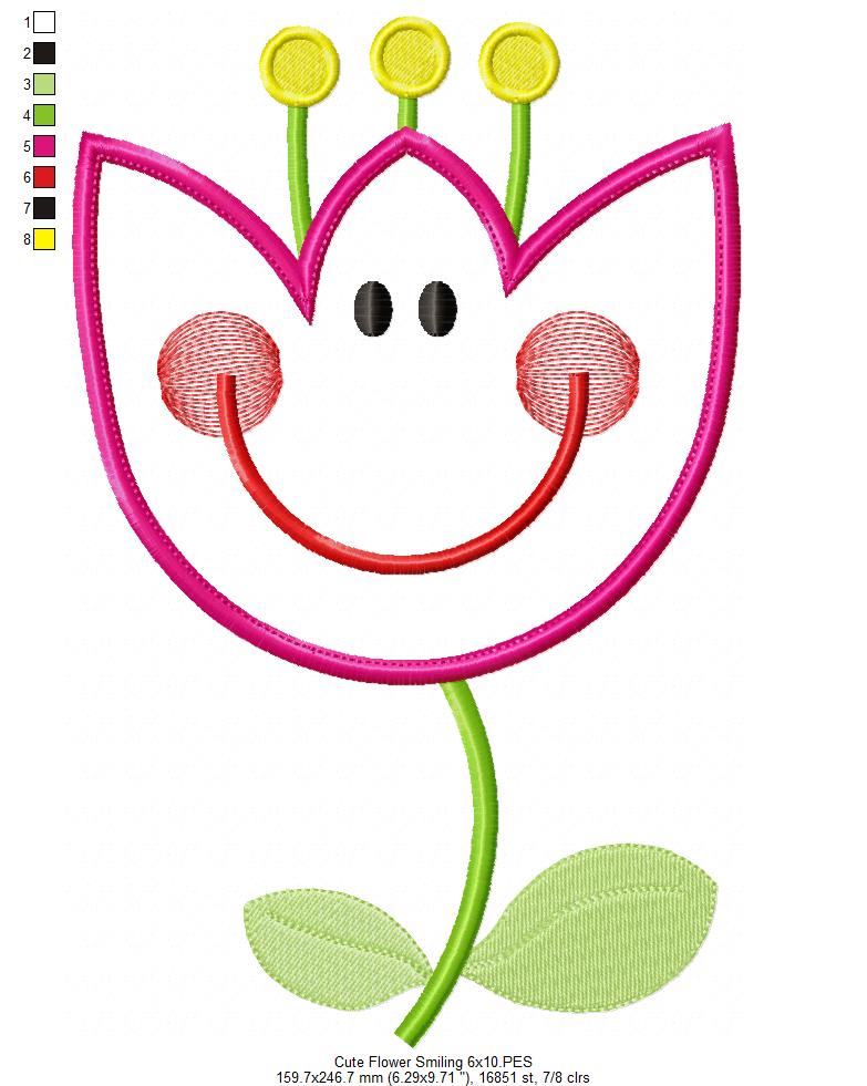 Cute Flower Smiling - Applique