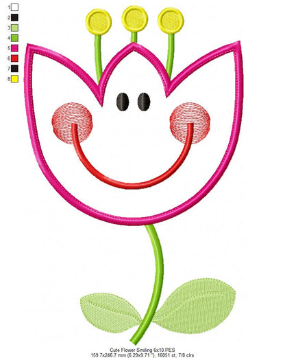 Cute Flower Smiling - Applique