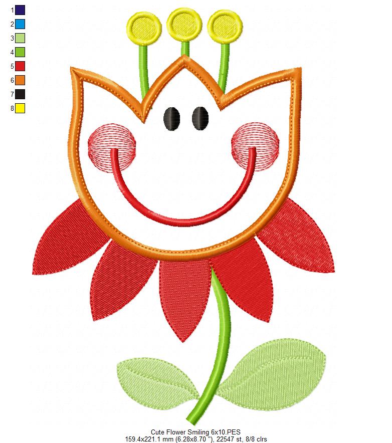 Cute Flower Smiling - Applique
