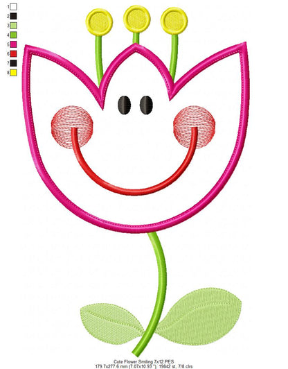 Cute Flower Smiling - Applique