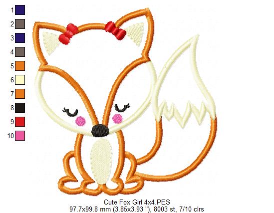 Cute Fox Girl - Applique - Machine Embroidery Design