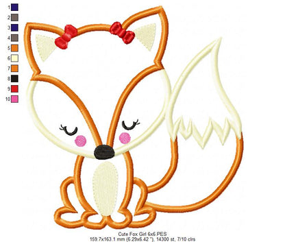 Cute Fox Girl - Applique - Machine Embroidery Design