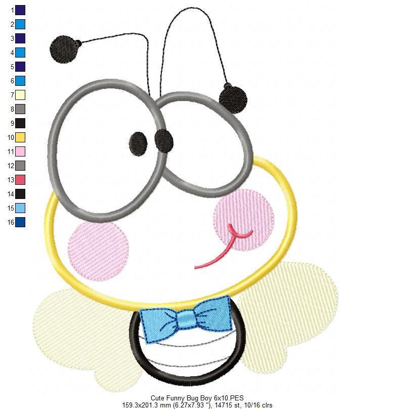 Cute and Funny Bug Boy - Applique