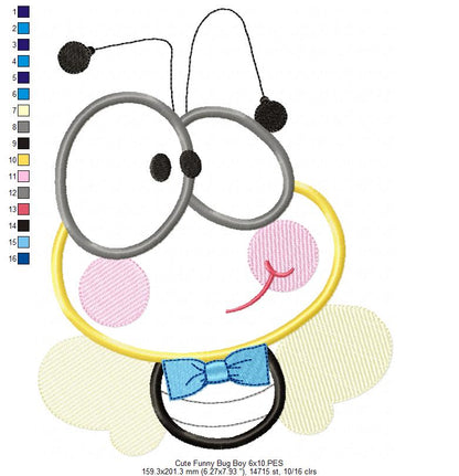 Cute and Funny Bug Boy - Applique