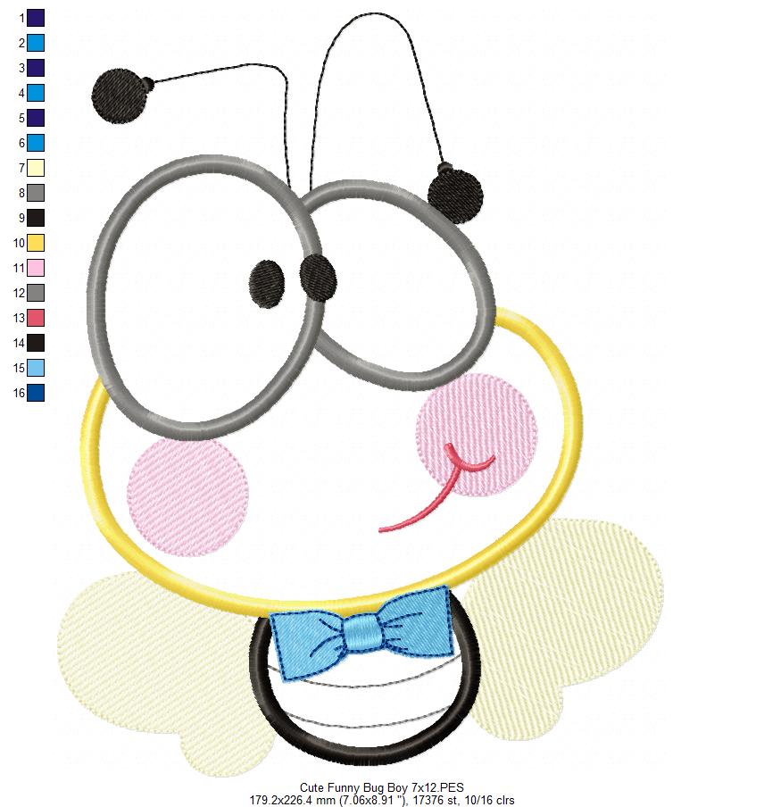 Cute and Funny Bug Boy - Applique