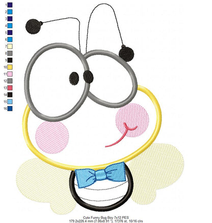 Cute and Funny Bug Boy - Applique