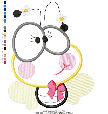 Cute and Funny Bug Girl - Applique