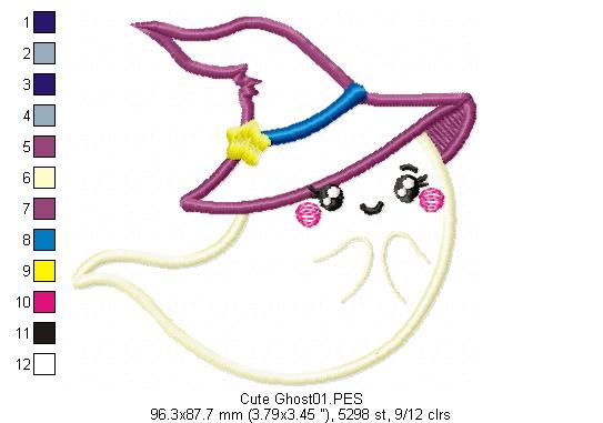 Cute Ghost Smiling - Halloween - Applique