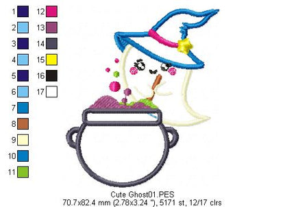 Cute Ghost with Hat - Halloween - Applique