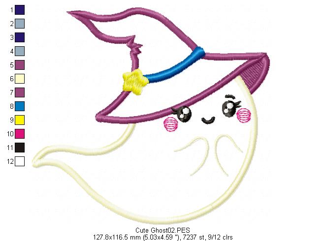 Cute Ghost Smiling - Halloween - Applique