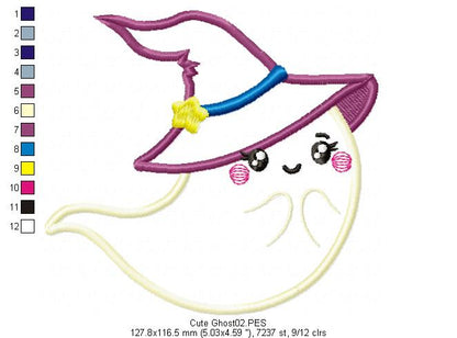 Cute Ghost Smiling - Halloween - Applique