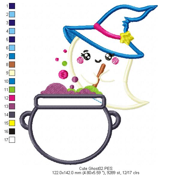 Cute Ghost with Hat - Halloween - Applique