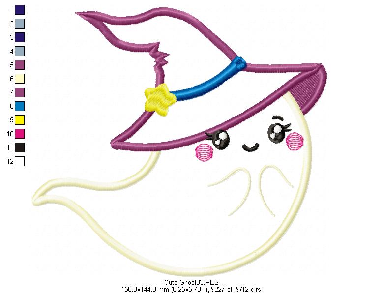 Cute Ghost Smiling - Halloween - Applique