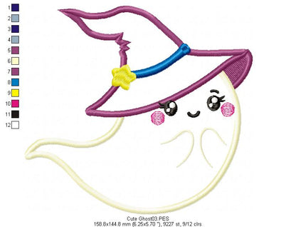 Cute Ghost Smiling - Halloween - Applique