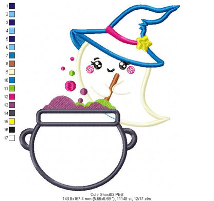 Cute Ghost with Hat - Halloween - Applique