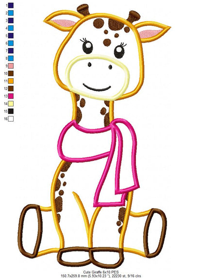 Giraffe Girl with Scarf - Applique