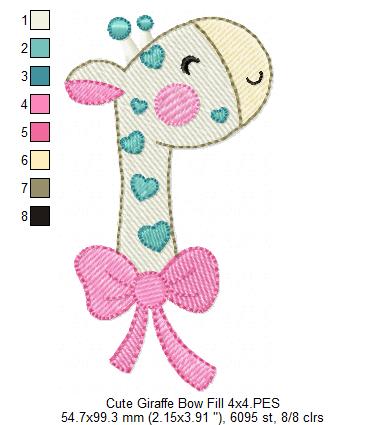 Cute Giraffe with Bow Collection - Fill Stitch & Applique - Set of 3 designs