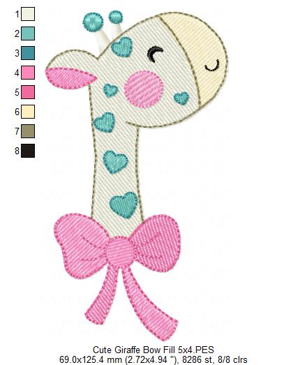 Cute Giraffe with Bow - Fill Stitch