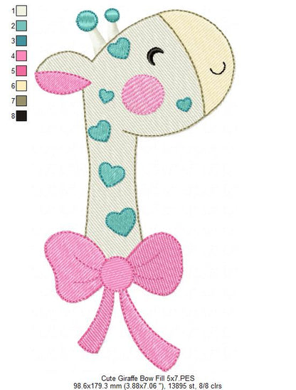 Cute Giraffe with Bow Collection - Fill Stitch & Applique - Set of 3 designs