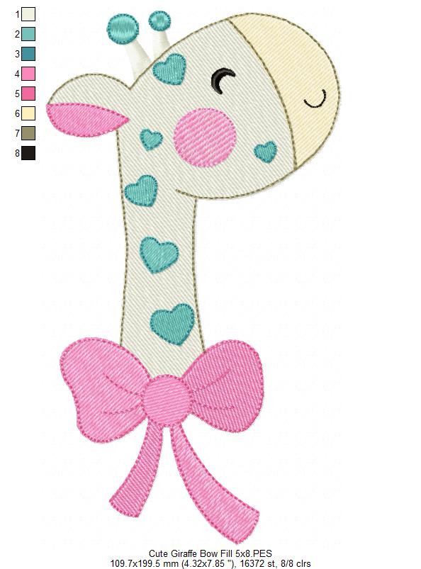 Cute Giraffe with Bow Collection - Fill Stitch & Applique - Set of 3 designs