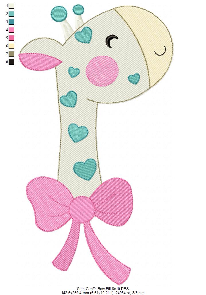Cute Giraffe with Bow - Fill Stitch
