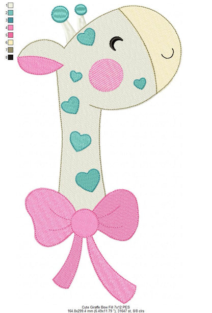 Cute Giraffe with Bow Collection - Fill Stitch & Applique - Set of 3 designs