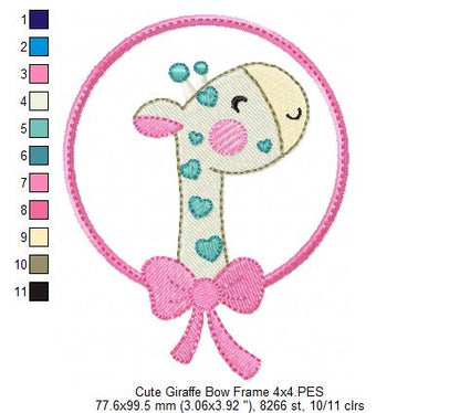 Cute Giraffe with Bow Frame - Applique