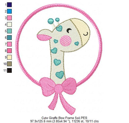 Cute Giraffe with Bow Frame - Applique