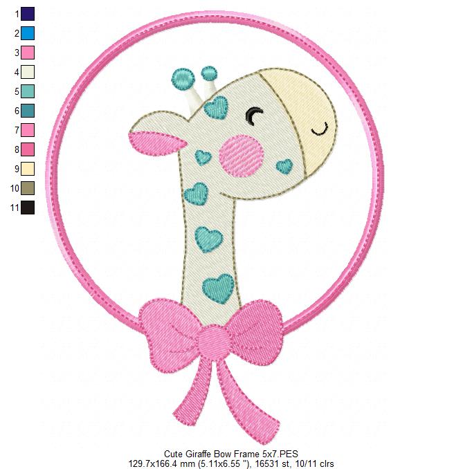 Cute Giraffe with Bow Frame - Applique