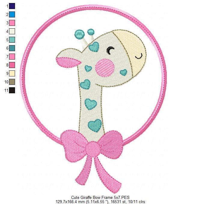 Cute Giraffe with Bow Collection - Fill Stitch & Applique - Set of 3 designs