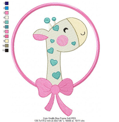 Cute Giraffe with Bow Collection - Fill Stitch & Applique - Set of 3 designs