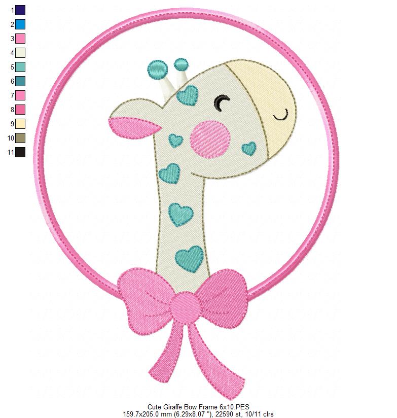 Cute Giraffe with Bow Frame - Applique