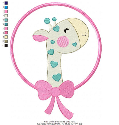 Cute Giraffe with Bow Frame - Applique