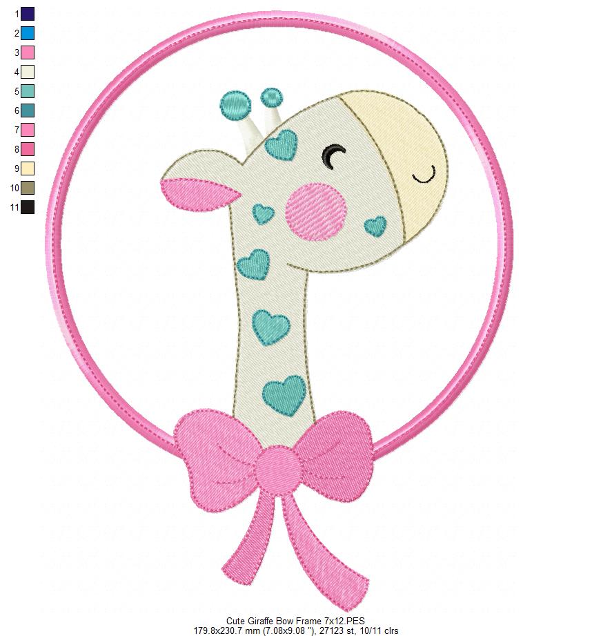 Cute Giraffe with Bow Collection - Fill Stitch & Applique - Set of 3 designs