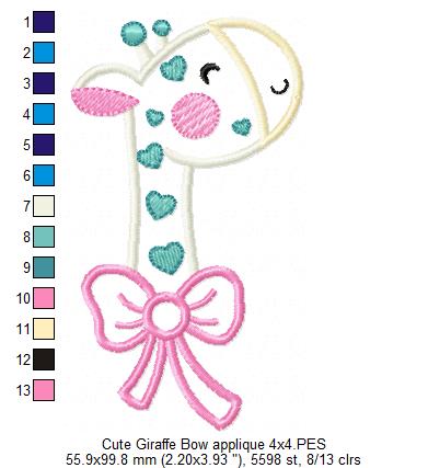 Cute Giraffe with Bow Collection - Fill Stitch & Applique - Set of 3 designs