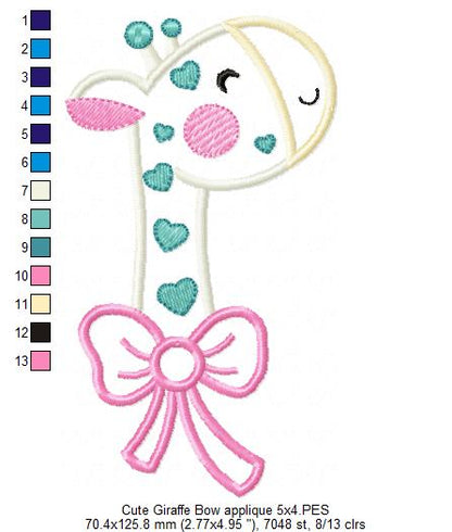 Cute Giraffe with Bow Collection - Fill Stitch & Applique - Set of 3 designs