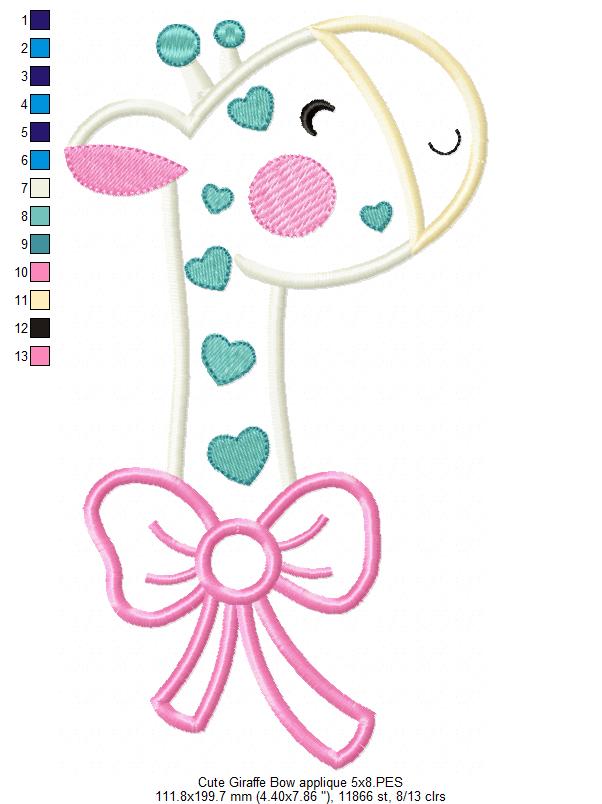 Cute Giraffe with Bow Collection - Fill Stitch & Applique - Set of 3 designs