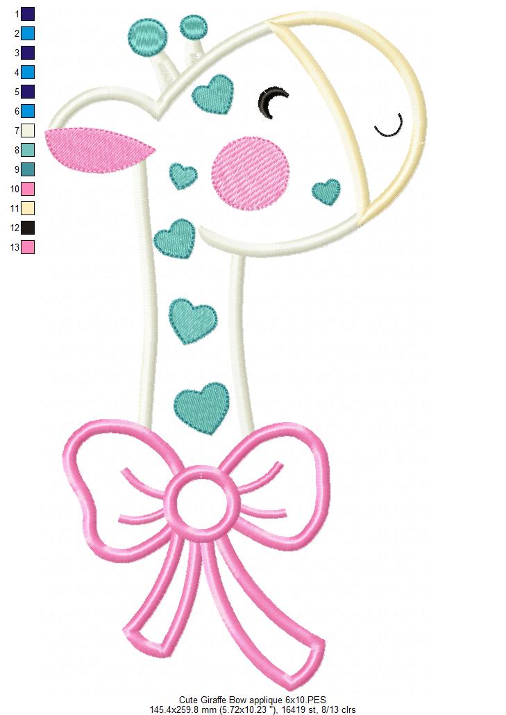 Cute Giraffe with Bow Collection - Fill Stitch & Applique - Set of 3 designs
