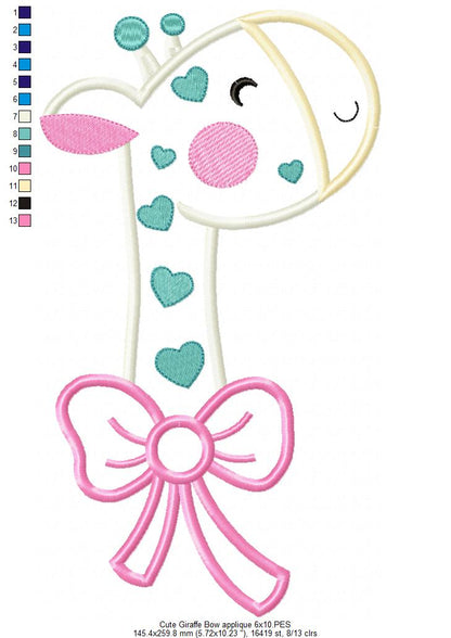 Cute Giraffe with Bow Collection - Fill Stitch & Applique - Set of 3 designs