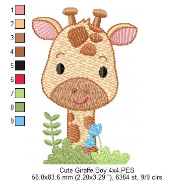 Cute Giraffe Boy - Fill Stitch Embroidery