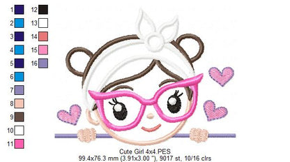 Cute Girl Glasses and Bandana - Applique - Machine Embroidery Design