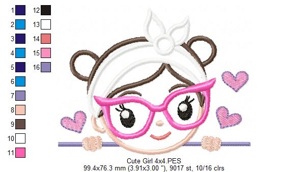Cute Girl Glasses and Bandana - Applique - Machine Embroidery Design